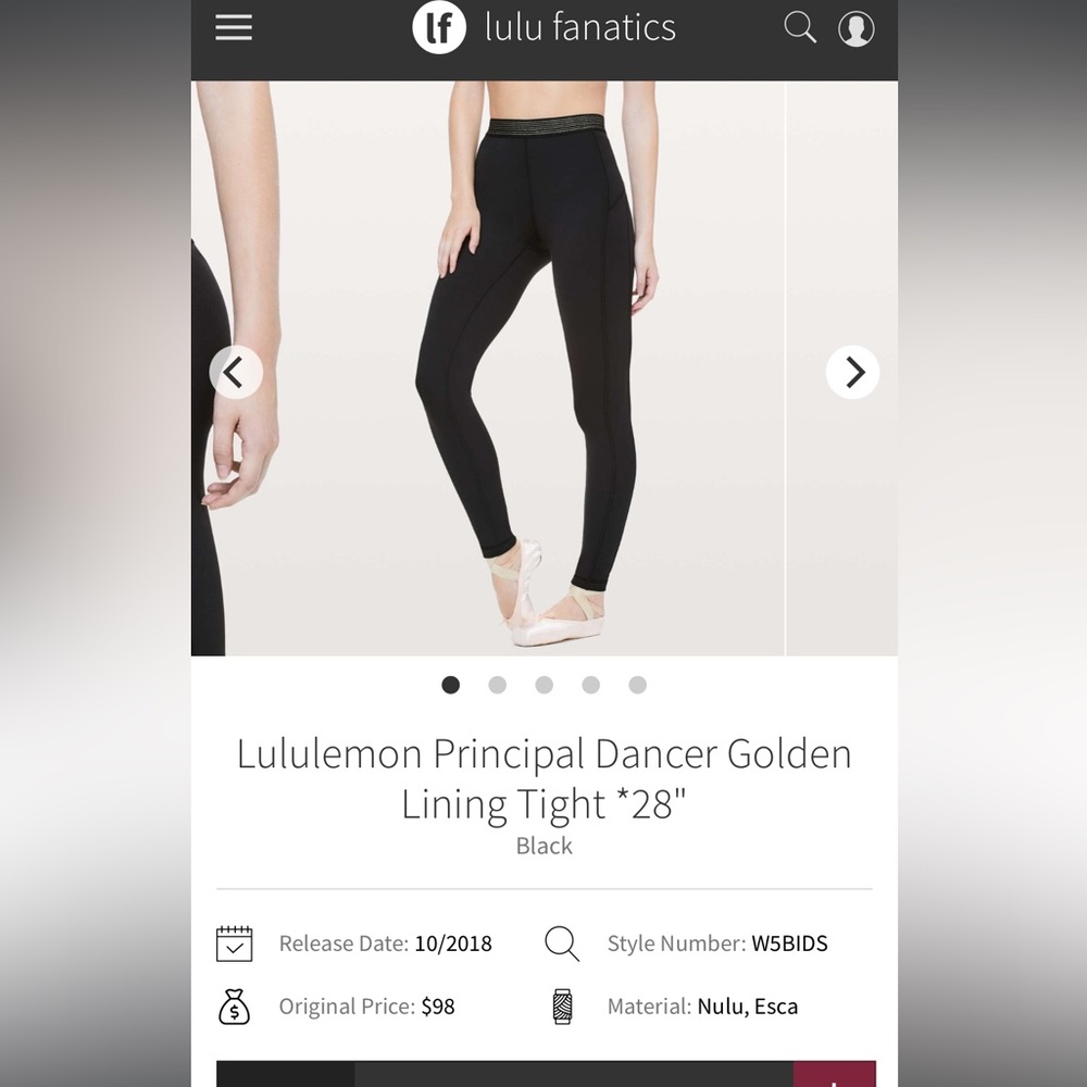 Lululemon✨Principal Dancer Golden Lining Tight *28"✨Black✨RARE LIKE NEW✨sz 6 - Picture 6 of 16